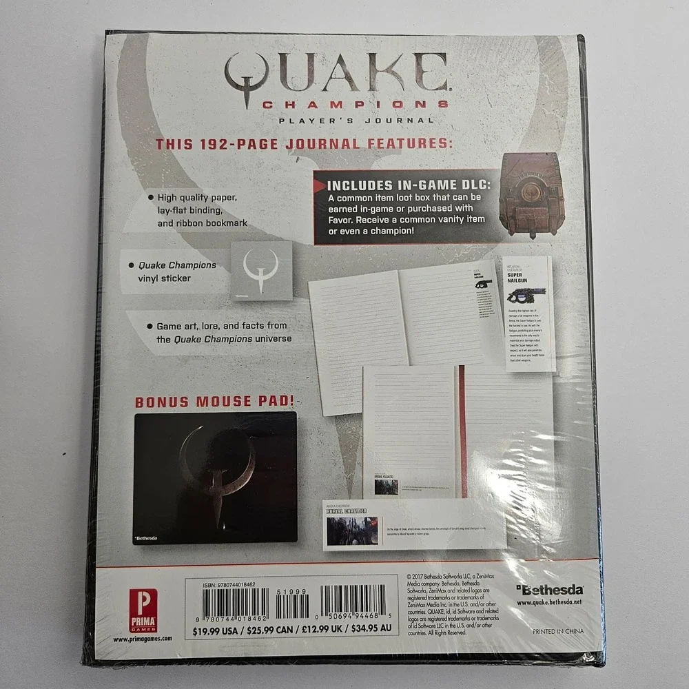 Quake Champions Players Journal Prima Games New Sealed with Mouse Pad Sticker
